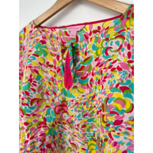 Lilly Pulitzer Tunic Top Size Small 100% Cotton Colorful Tie Neck Long Sleeve - Picture 3 of 9